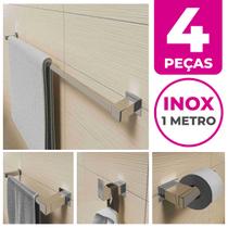 Kit Acessórios Banheiro Lavabo 4 Peças Aço Inox 304 Q4G Toalheiros Ganchos