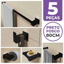 Kit Acessórios Banheiro/lavabo 5 Peças Aço Inox 304 Preto Fosco Q5EPF