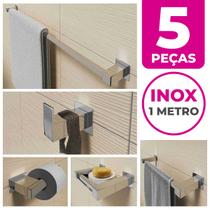 Kit Acessórios Banheiro Lavabo 5 Peças Aço Inox 304 Q5G Toalheiros Ganchos