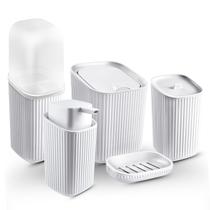 Kit Acessórios Banheiro Lavabo 5 Peças Porta Escova Sabão Líquido Algodão Saboneteira e Lixeira