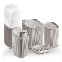 Kit Acessórios Banheiro Lavabo 5 Peças Porta Escova Sabão Líquido Algodão Saboneteira e Lixeira