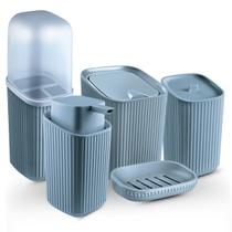 Kit Acessórios Banheiro Lavabo 5 Peças Porta Escova Sabão Líquido Algodão Saboneteira e Lixeira Kit Acessórios Banheiro Lavabo 5 Peças Porta Escova Sabão Líquido Algodão Saboneteira e Lixeira