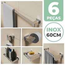 Kit Acessórios Banheiro Lavabo 6 Peças Aço Inox 304 Q6 Toalheiros Ganchos
