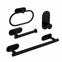 Kit Acessórios Banheiro Lavabo Aço Inox Autoadesivo Com 4 Peças Cor Preto Fosco