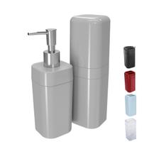 Kit Acessórios Banheiro Lavabo Conjunto Organização 2 Peças Plástico Porta Escova e Sabão Coza