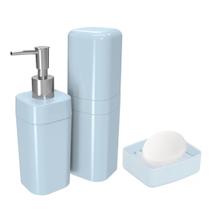 Kit Acessórios Banheiro Lavabo Conjunto Organização 3 Pcs Plástico Saboneteira Porta Escova e Sabão