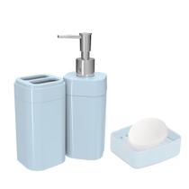 Kit Acessórios Banheiro Lavabo Conjunto Organização 3 Pcs Plástico Saboneteira Porta Escova e Sabão