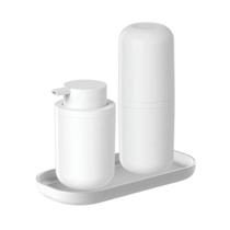 Kit Acessórios Banheiro Lavabo Conjunto Organização 3pcs Plástico Porta Sabonete Escova e Bandeja Ou