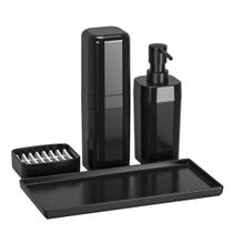 Kit Acessórios Banheiro Lavabo Conjunto Organização 4 Peças Plástico Porta Sabonete Escova Sabão Coza - Coza Brinox