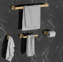 Kit Acessórios Banheiro Lavabo Luxo Ouro Escovado Kit Acessórios Banheiro Lavabo Luxo Ouro Escovado