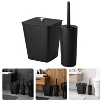 Kit Acessórios Banheiro Lavabo Preto Fosco Lixinho 7 Litros Escova Sanitária Higiênica Conjunto