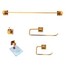 Kit Acessórios Banheiro Metal 5 Peças Luxo Quadrado Dourado Kit Acessórios Banheiro Metal 5 Peças Luxo Quadrado Dourado