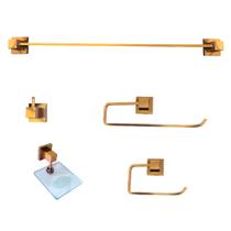 Kit Acessórios Banheiro Metal 5 Peças Luxo Quadrado Dourado