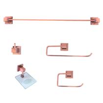 Kit Acessórios Banheiro Metal 5 Peças Luxo Quadrado Rose