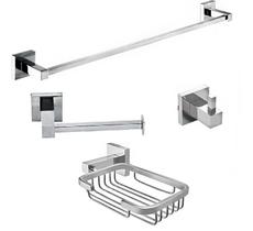 Kit Acessórios Banheiro Porta Toalha de Banho Metal + Saboneteira Cromado + Cabide Inox + Papeleira Ret Kit Acessórios Banheiro Porta Toalha de Banho Metal + Saboneteira Cromado + Cabide Inox + Papeleira Ret