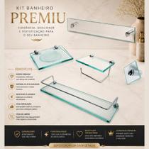 Kit Acessórios Banheiro Premium Vidro 8mm Inox 5 Peças Kit Acessórios Banheiro Premium Vidro 8mm Inox 5 Peças