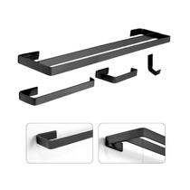 Kit Acessórios Banheiro Preto 4 Peças C/ Porta Toalha Duplo
