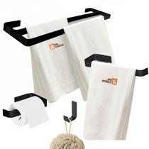 Kit Acessórios Banheiro Preto 4 Peças Porta Toalha Duplo Kit Acessórios Banheiro Preto 4 Peças Porta Toalha Duplo