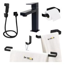 Kit Acessórios Banheiro Preto + Ducha Higienica + Torneira