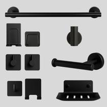 Kit Acessorios Banheiro Preto Fosco Aço Inox Porta Toalha Lavabo Premium Conjunto 11 Peças Kit Acessorios Banheiro Preto Fosco Aço Inox Porta Toalha Lavabo Premium Conjunto 11 Peças