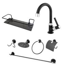 Kit Acessórios Banheiro Preto Metal Aço Inox Completo 7