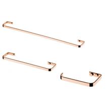Kit acessorios banheiro rose gold 3 peças future porta toalha banho, rosto, papeleira