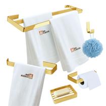 Kit Acessórios Banheiro Suporte Toalhas Duplo Dourado 5 Pç Kit Acessórios Banheiro Suporte Toalhas Duplo Dourado 5 Pç