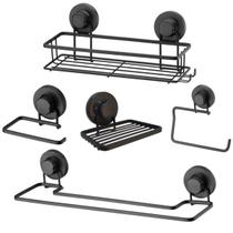 Kit Acessorios Banheiro Suportes Porta Shampoo Ventosa Black Kit Acessorios Banheiro Suportes Porta Shampoo Ventosa Black