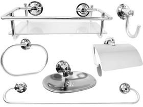 Kit Acessórios Com Porta Shampoo Aço Inox 6 peças para Banheiro - DDSHOP