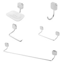 Kit Acessórios Completo Banheiro Quadrado Cromado 5 Peças de Plástico