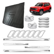 Kit Acessórios Cromados Jeep Renegade 2019 2020 2021 Friso Slim Inferior, Protetor PortaMalas, Grade, Maçanetas e Retrovisores com Pisca