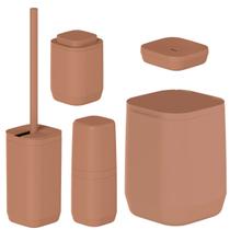 Kit Acessórios de Banheiro 5 Peças Lavabo Porta Sabonete Escova de Dentes Algodão Lixeira