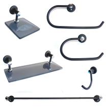 Kit Acessórios De Banheiro 6 Peças Luxo Moscou Preto Kit Acessórios De Banheiro 6 Peças Luxo Moscou Preto