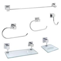 Kit Acessórios De Banheiro 6 Peças Luxo Square Polido Kit Acessórios De Banheiro 6 Peças Luxo Square Polido