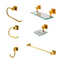 Kit Acessórios De Banheiro 6 Peças Luxo Square Polido Kit Acessórios De Banheiro 6 Peças Luxo Square Polido