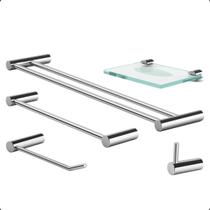 Kit Acessórios de Banheiro Duplo Modelo Orion Prata Polido Grego Metal
