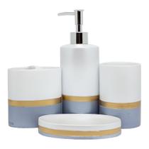 Kit acessórios de banheiro lavabo 4 peças resina branco cinz - Bazar Bom