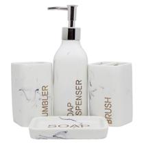 Kit acessórios de banheiro lavabo 4 peças resina marmorizado