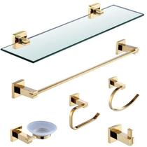 Kit Acessórios De Banheiro Lavabo 6 Peças Dourado Luxo IKAB02