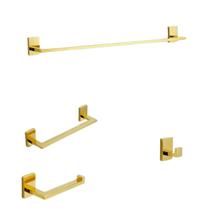 Kit Acessórios de banheiro lavatório conjunto com 4 peças Dourado Brilhante Metal Kit Acessórios de banheiro lavatório conjunto com 4 peças Dourado Brilhante Metal