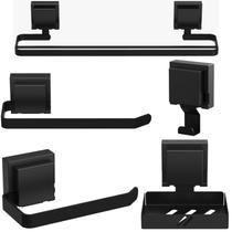 Kit Acessórios De Banheiro Ventosa Preto 5 Peças Duplo F.Max Kit Acessórios De Banheiro Ventosa Preto 5 Peças Duplo F.Max