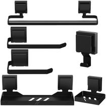 Kit Acessórios De Banheiro Ventosa Preto 6 Peças Duplo F.Max