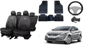 Kit Acessórios de Carro Elantra 14-18: Capa de Couro + Volante + Tapete