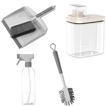 Kit Acessórios de Limpeza Lavanderia Flow Bege Pá de Lixo Borrifador Escova Dispenser Kit Acessórios de Limpeza Lavanderia Flow Bege Pá de Lixo Borrifador Escova Dispenser