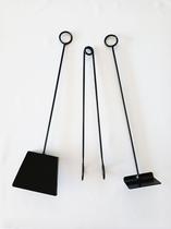 Kit Acessórios de Limpeza para Lareira, Churrasqueira e Forno a Lenha 3 Peças em Ferro Cor Preto