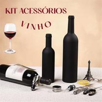 Kit Acessórios de Vinho Garrafa Saca Rolhas Multifuncional em Inox Abridor Dosador Salva Gotas Anel Cortador de Lacre Estojo Emborrachado Vinhos