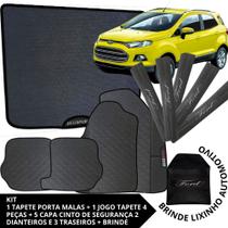 Kit Acessórios Ecosport 2015 a 2022 Tapete Emborrachado + Porta Malas + 5 Capas de Cinto Segurança