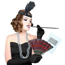 Kit Acessórios Fantasia Melindrosa Cabaré Charleston Vintage Festa Carnaval = 6 Produtos Kit Acessórios Fantasia Melindrosa Cabaré Charleston Vintage Festa Carnaval = 6 Produtos