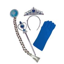 Kit Acessórios Frozen Elsa C/ Varinha Luvas Trança E Coroa Cor Azul