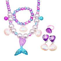 Kit Acessórios Infantil De Sereia Colar Brinco Pulseira Anel